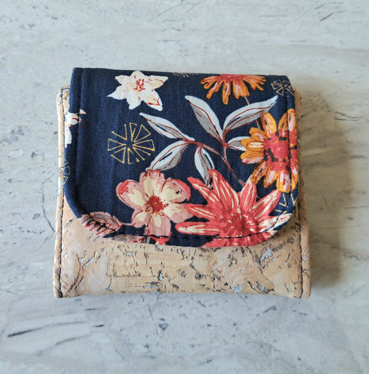 Mini portefeuille bouquets d'automne - liège crème et argent