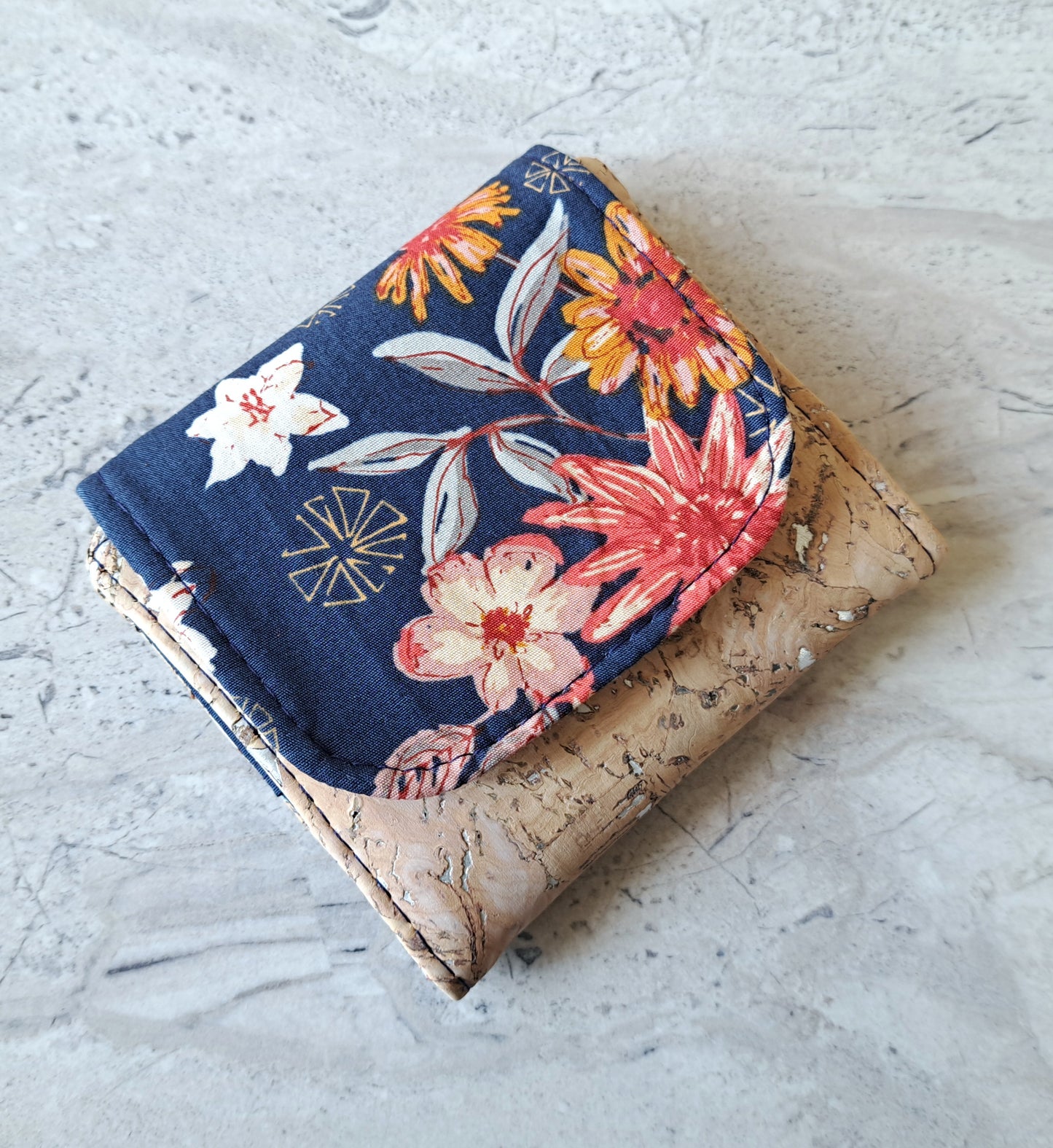 Mini portefeuille bouquets d'automne - liège crème et argent
