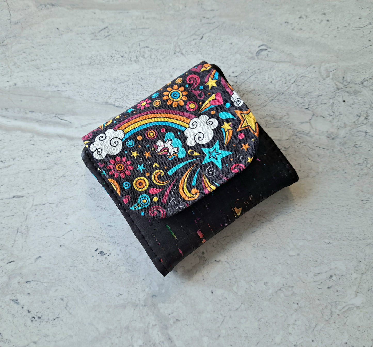 Mini portefeuille arc-en-ciel - liège noir et arc-en-ciel